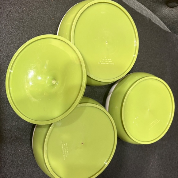 Vintage Mid Century Modern Stacking Canisters Avocado Green & White - Picture 2 of 7